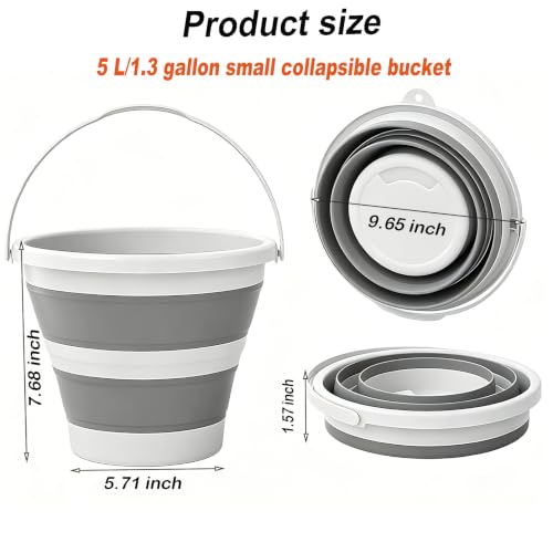 MINDFARGE 5L Grey Collapsible Water Bucket with Handle – Foldable Portable Pail for Camping, Cleaning, Car Wash & Outdoor Use