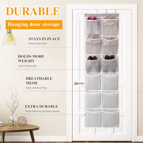 GOMAJI Over The Door Shoe Organizer with 12 Mesh Pockets - Gray