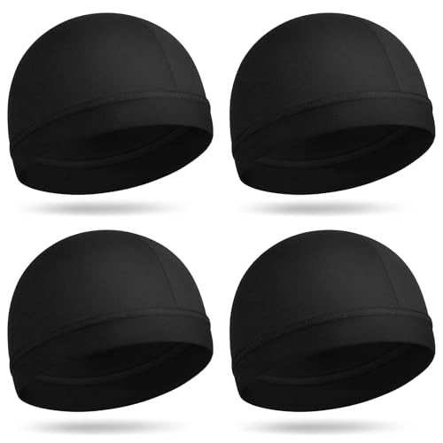 4 Pcs Wave Cap,Polyester Silk Skull Cap Breathable Helmet Liner Wave Caps for 360 540 723 Waves,Black