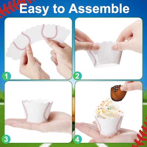 Retro Baseball Cupcake Toppers & Wrappers Set - Party Supplies, 96 Pieces