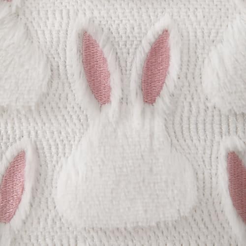 Easter Pillow Cover 12x20 Inch Soft Plush White Rabbit Design