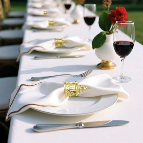 Gold Chinoiserie Pagoda Napkin Rings Set of 12 - Asian Tower Table Decor