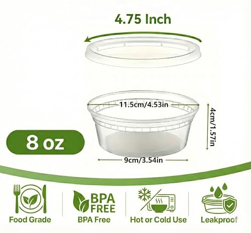 8 oz BPA-Free Plastic Food Storage Containers - 10 Set, Leakproof & Stackable