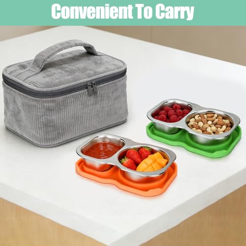 2 Pack Stainless Steel Snack Containers - Small 2-Compartment Food Storage
