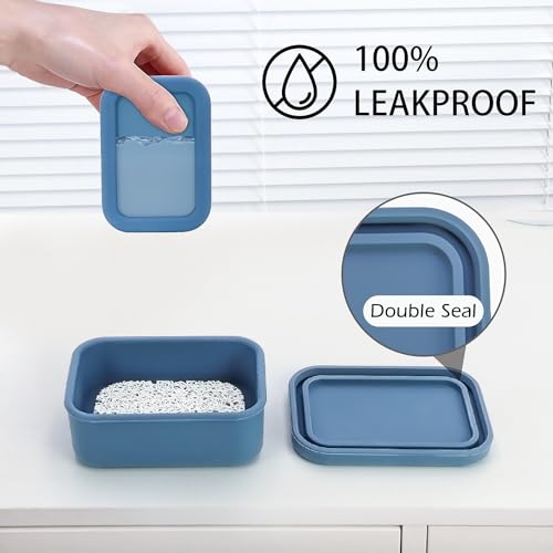Leak Proof Silicone Travel Soap Case with Drain Pad - Dark Blue