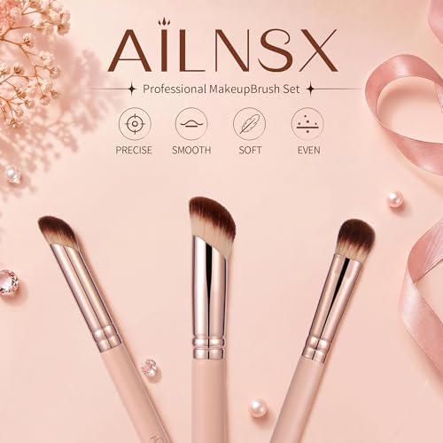 AILNSX 3-Piece Makeup Brush Set - Pink Synthetic Face Brushes for Foundation & Concealer