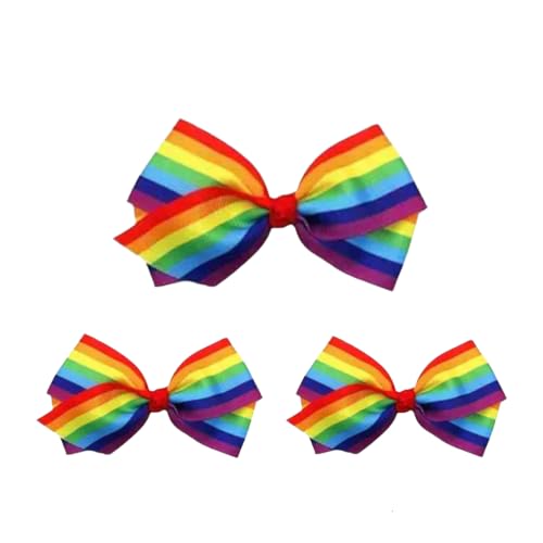 SelHeng 3-Pack 4-Inch Rainbow Hair Bow Clips for Women and Girls