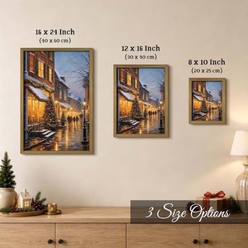 Christmas Wall Art Canvas Print Framed Vintage Snow Street Scene 16x12 - Red Barn