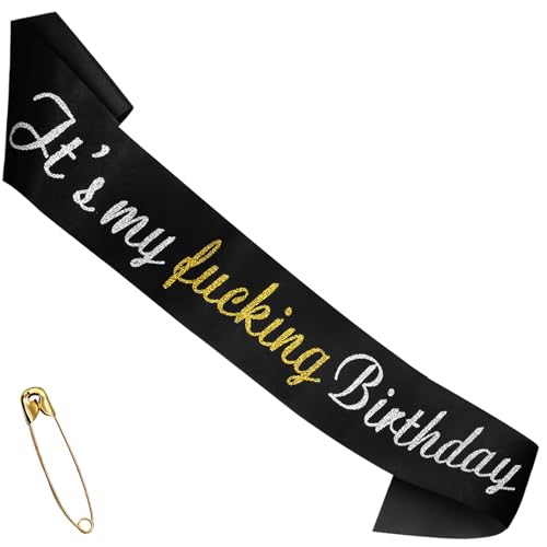 It's My F-King Birthday Sash - Glitter Black Satin for All Ages
