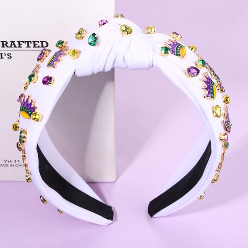 YAHPERN Beaded Mardi Gras Crystal Crown Knotted Headband for Women