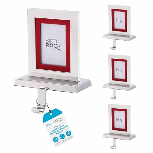 Holiday Stocking Holders Set of 4 - Decorative Stainless Steel Mantle Decor