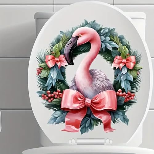 Floral Flamingo Toilet Lid Decal Waterproof Self-Adhesive Bathroom Sticker