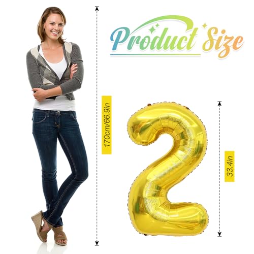 Tamnioa 40 Inch Gold Number 2 Foil Balloon for Birthday Party Decorations