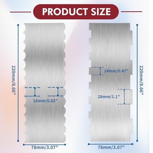 Stainless Steel Cake Scraper 2 Pack - 8.7 Inch Double Sided Stripe Comb