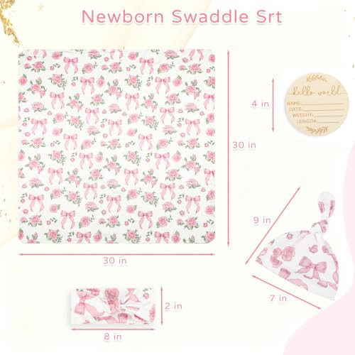 TANOFAR Newborn Swaddle Blanket Set - Swan Bow, Soft Stretchy Receiving Wrap