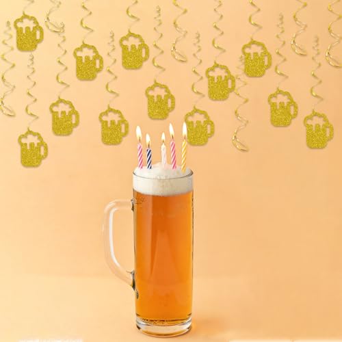 Beer Party Decorations - Gold Glitter Hanging Swirls & Streamers