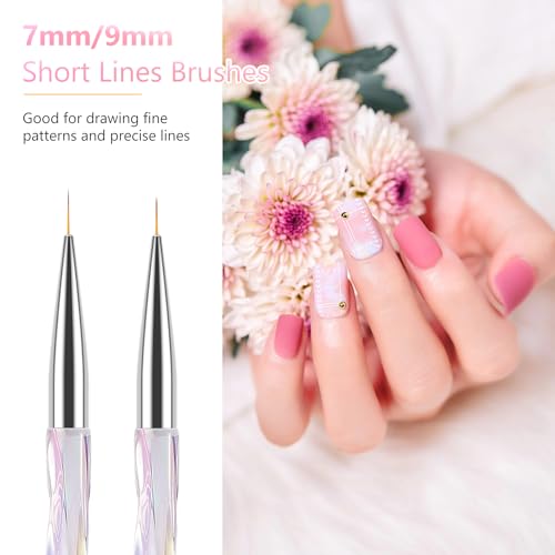 TEOYALL 5Pcs Nail Art Liner Brushes Set, Fine Detail Gel Polish Brushes
