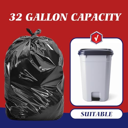 Teivio 30-33 Gallon Black Trash Bags - 40 Count, All Purpose
