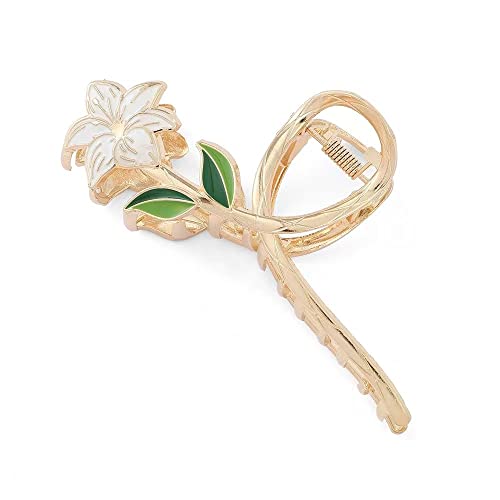 White Lily Metal Hair Claw Clip, Large Nonslip Flower Hair Barrette