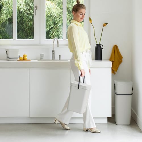 Brabantia Sort & Go Waste Caddy 0.8 Gallons (Jade Green) Space-Efficient Recycling Pail with Handle, Removable and Stay-Open Lid, Easy to Clean Kitchen Compost Caddy Without Nooks and Rims