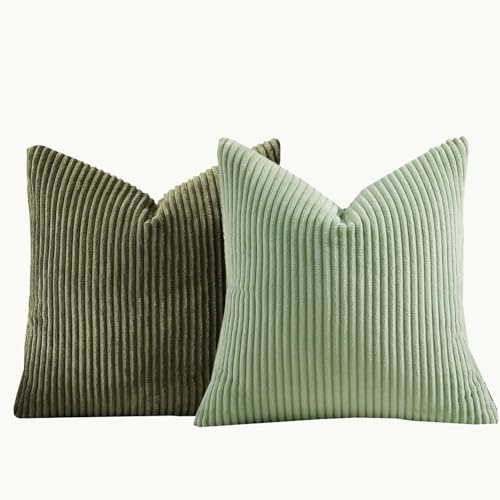 Forest Green Corduroy Throw Pillow Covers - Set of 2, 18x18