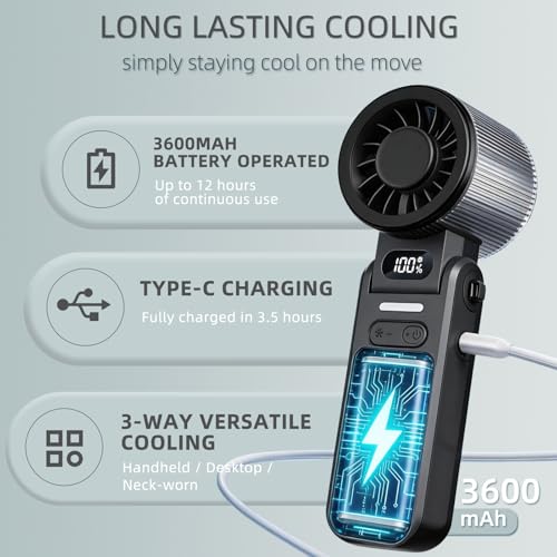 duludulu Portable Handheld Turbo Fan, 5-Speed Foldable Mini Fan - Black