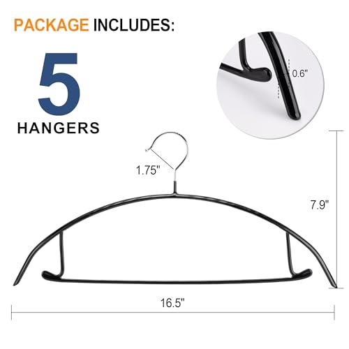 BESSLEE Non-Slip Rubber & Rust-Free Metal Sweater Hangers - Black, 16.5" (Pack of 5)
