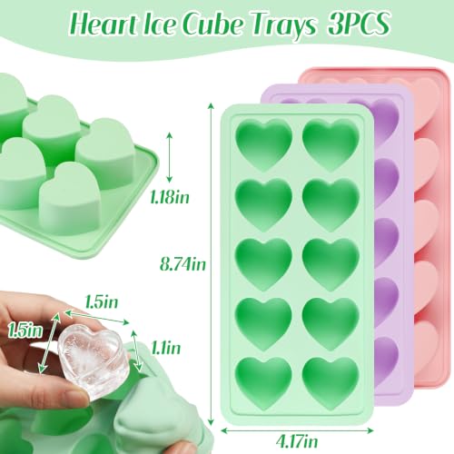 FRUIID Heart Silicone Ice Cube Molds, 3-Pack Deep Tray (Pink, Purple, Mint)