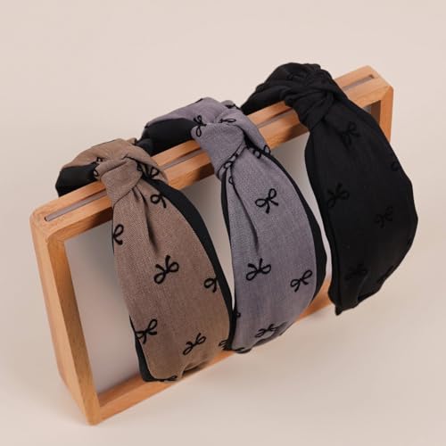Elegant Bow Headband 3-Pack Non-Slip Wide Hair Bands for Women