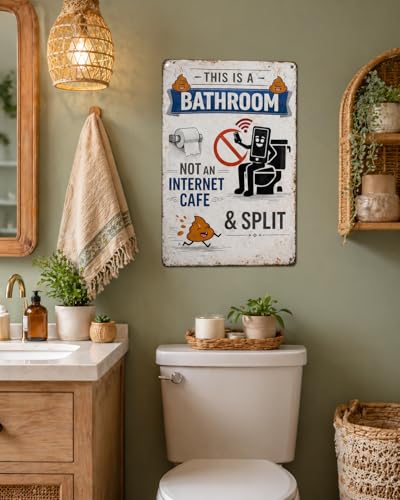 Funny Vintage Metal Bathroom Sign - 'This Is A Bathroom, Not An Internet Cafe' 8x12 Inch