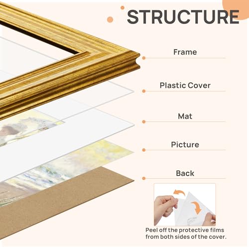 upsimples 8.5x11 Vintage Gold Picture Frame for Wall or Tabletop Display