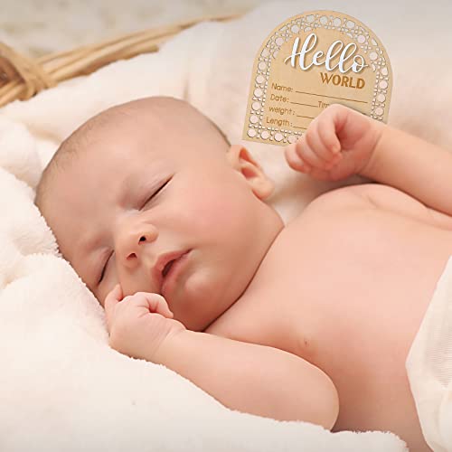 Hello World Baby Announcement Sign - 5.5 Inch Wooden Name Plaque