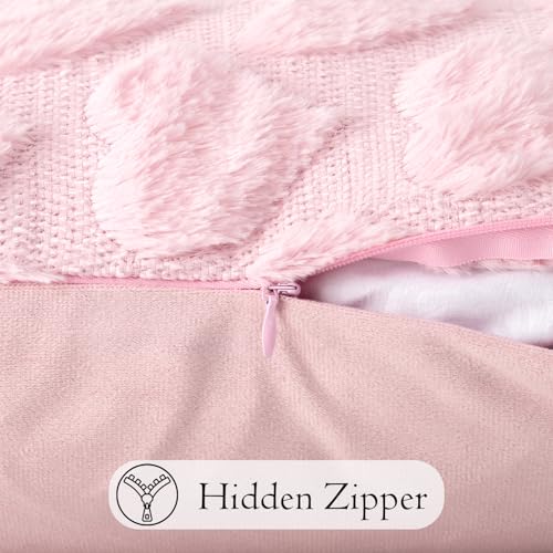 JoraLion 18x18 Plush Heart Throw Pillow Covers - Set of 2, Pink