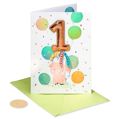 Papyrus 1st Birthday Card - Lots Of Fun with Piggy Design
