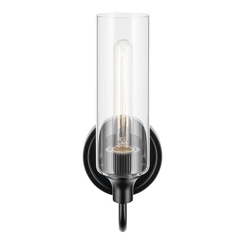 Kichler Kavi 5" 1-Light Wall Sconce with Clear Glass in Black, Damp Rated, for Bathroom, Powder Room, Kitchen, Hallway, Bedroom, Fireplace, (5" W x 13" H), 55209BK