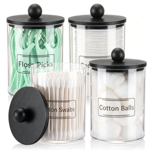 4 Pack Q-Tip Holder Set, 10oz Clear Bathroom Storage Jars with Wood Lids