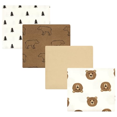 Hudson Baby Brown Bear Flannel Receiving Blanket, One Size