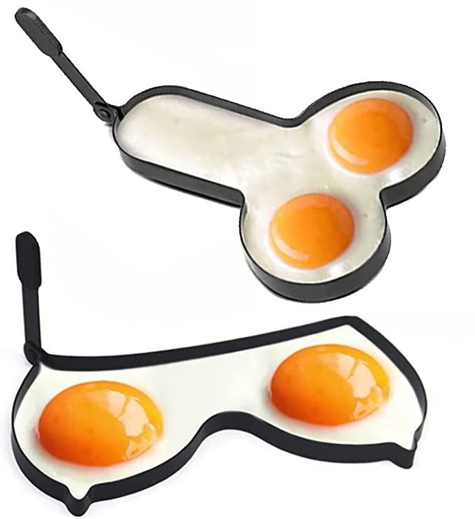 Funny Egg Rings Set with Foldable Handle - Stainless Steel Nonstick Mold for Omelets and Mcmuffins - Female and Male Variation