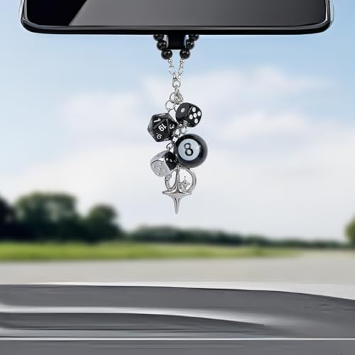 YGMONER 8 Ball Dice Car Mirror Accessory - Short Chain