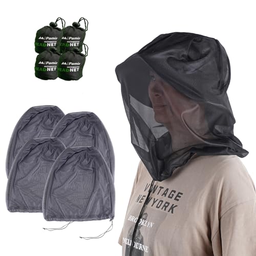 4pack Mosquito Head Net Mesh, Bug Net for Head, Hats with Netting for Men Women,Insect Shield Face Mask Cover for Camping, Hiking, Fishing, Gardening