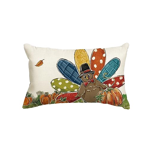 Thanksgiving Turkey Pumpkin Throw Pillow Cover, 12x20 Inch