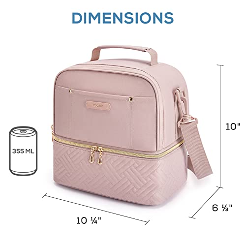 TOURIT Double Deck Insulated Lunch Bag - 10.6L Cooler Tote in Pink