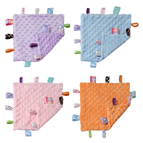 CREVENT Soft Baby Security Blanket - 10"x10" Minky Tag Lovey (Pink)
