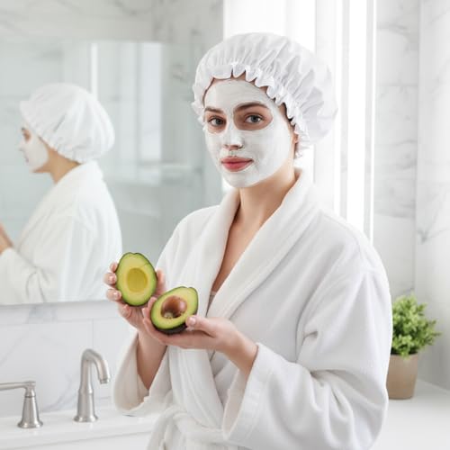 Lusofie Reusable Shower Cap for Women - Waterproof Double Layer Terry Lined Hair Cap