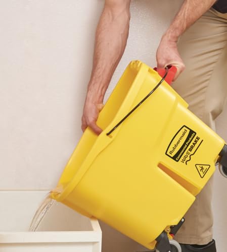 Rubbermaid Commercial Products WaveBrake 35 Qt. Side-Press Mop Bucket and Wringer Combo on Wheels Yellow for Professional/Industrial/Business Heavy-Duty Floor Cleaning/Mopping