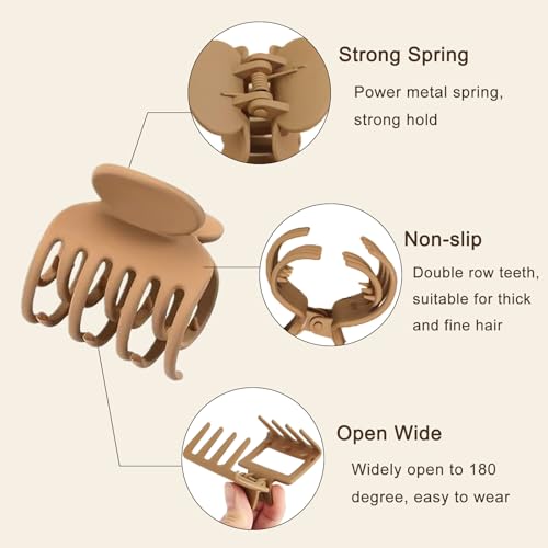 Faucye 8 Pack Medium Hair Claw Clips Matte Nonslip Rectangle Hair Jaw Clips