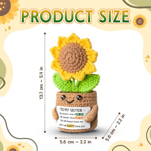 Handmade Mini Sunflower Crochet Gift for Sisters with Message Card