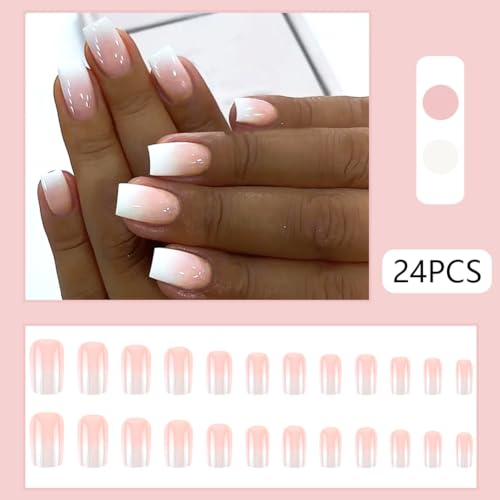 WAFOLOZE Medium Square Press on Nails Pink Ombre Fake Nails Kit