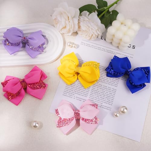 Jaarssho 4-Inch Sparkly Glitter Hair Bows with Alligator Clips, 2-Pack
