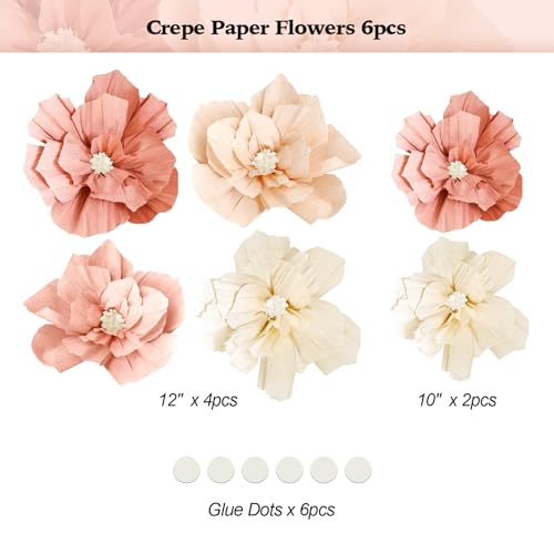 Beige and Peach Paper Flowers - Boho Party Decorations Set